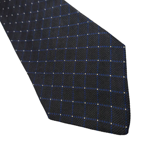 Tommy Hilfiger black blue white grid plaid silk tie - 56.5" - Picture 1 of 5